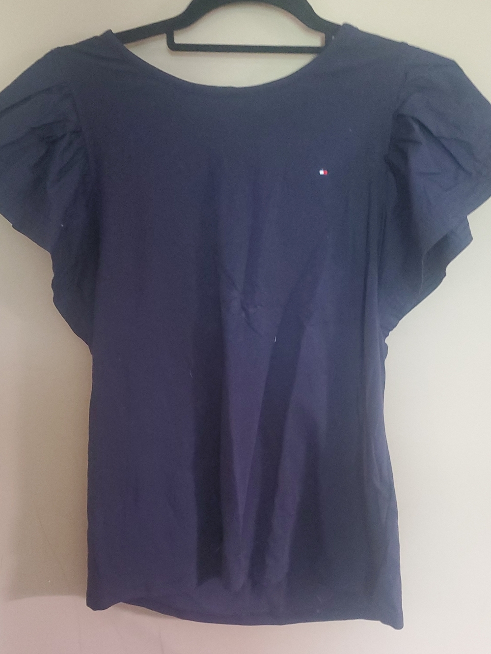Tommy Hilfiger Navy Ruffle-Sleeve Cotton Tee Size Medium